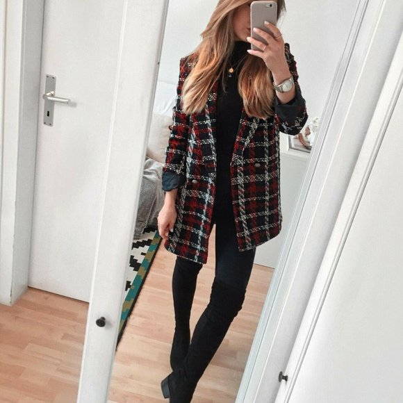 Zara Jackets \u0026 Coats | Zara Double-Breasted Check Tweed Blazer Jacket | Color: Black | Size: Xs | Alexandco1980's Closet